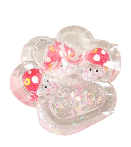 Jucarie Antistres Squishy, Flippy, Labuta de Pisica Pufoasa, cu Revenire Lenta, 7 x 6.5 cm, Model Ciuperca, Multicolor