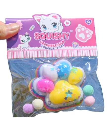 Jucarie Antistres Squishy, Flippy, Labuta de Pisica Squeeze Toys, cu Revenire Lenta, 7.5 cm, Model 270515, Multicolor