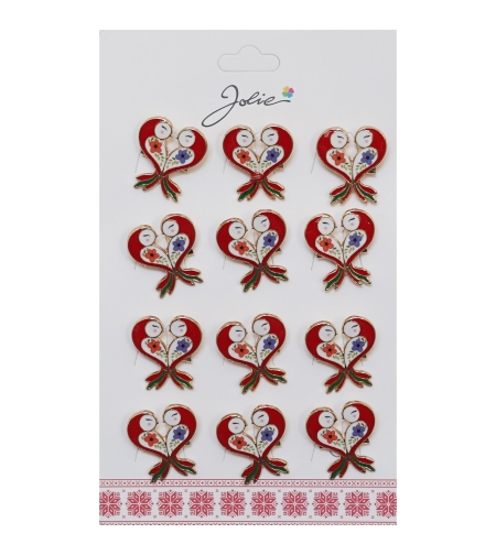 Set 12 Brose Martisor Primavara Pasare Rosie in Inima