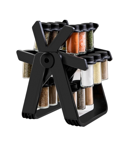 Suport Pentru Condimente Rotativ, Flippy, Multifunctional, Pivotant 360°, Portabil, Usor de Montat, 34x23 cm, ABS/Sticla, Negru