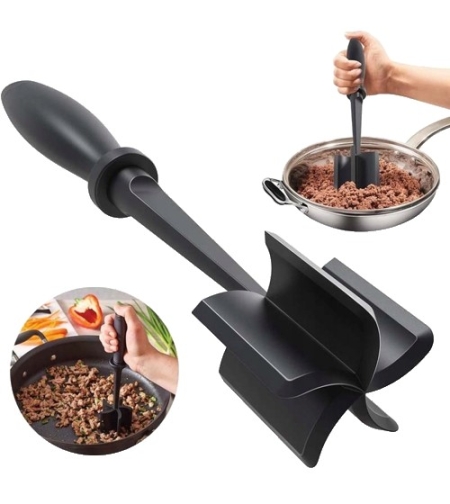 Tocator de Carne Manual, Flippy, cu Lama pentru Tocarea si Amestecarea Carnii, 28x6cm, cu 5 Lame Curbate, Rezistent la Caldura, Multifunctional, Plastic Rezistent, Negru