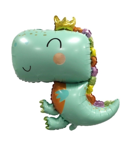 Balon din Folie Metalizata, Flippy, Figurina Dinozaur, Tema Animalute, 75-80 cm, Ambalaj Individual, Pai Inclus, Umflare cu Aer sau Heliu, Verde