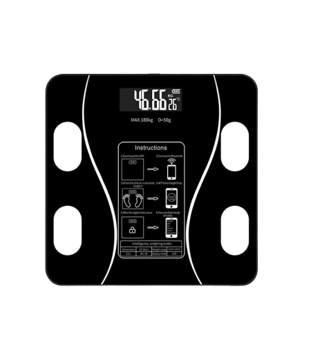 Cantar Electronic Inteligent De Baie Flippy Cu Aplicatie Smart, Corporal, Ecran Digital Iluminat, Termometru, Suporta Maxim 180 Kg, 26 x 26 cm, Baterii, Negru