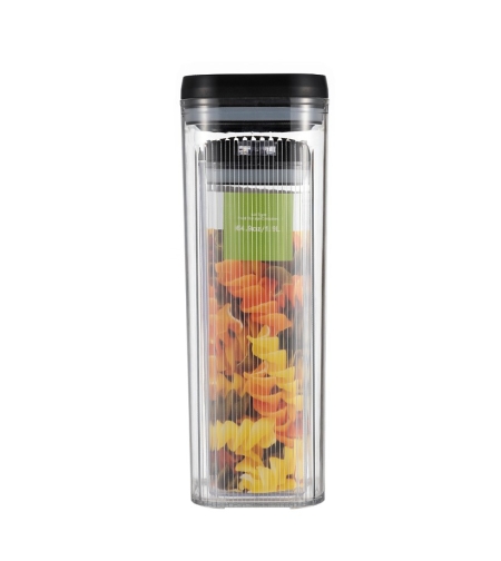 Cutii de Depozitare Alimente, Flippy, Set din 2 Cutii de Tip Container de 1.9 si 3.7 l, Recipiente pentru Cereale in Bucatarie, Transparente cu Capac Negru