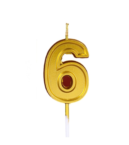 Lumanare pentru Tort Cifra 6, Flippy, 4.8 cm, Aniversare, Aurie