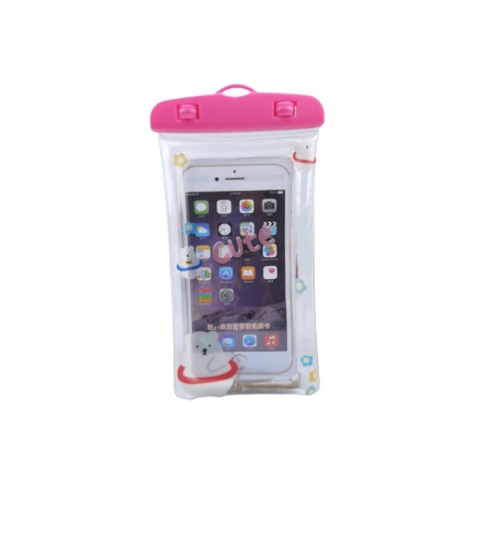 Husa subacvatica Kids Waterproof Flippy, Snowproof, Universala, cu Snur, pentru telefon sau documente, Bears, Roz