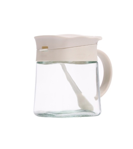 Recipient Condimente, Flippy, din Stilca, 180 ml, cu Maner si Lingurita, 11.3 x 8.2 cm, Capac Ondulat, Alb
