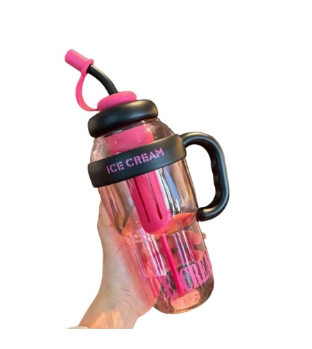 Sticla de Apa, Flippy, Termica, Mentinere 6 Ore, 1400 mL, cu Pai si Capac, PP si Silicon, cu Maner Negru, 25.5x7.5 cm, Roz
