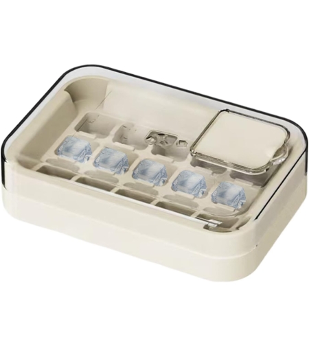 Cutie Gheata, 15 Cuburi, Cu Sistem de Presare Spate, Capac de Umplere și Evacuare, 1 L, 16.5 x 11.2 x 4.5 cm, Alb