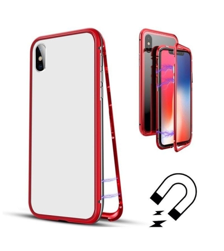 Husa de protectie Magnetic 360, Folie sticla inclusa, pentru Apple iPhone X, Rosu