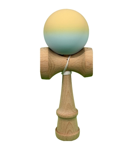 Jucarie Interactiva Kendama Profesionala, Flippy, din Lemn cu Bila Cauciucata, 18 x 6 x 7 cm, Joc de Indemanare pentru Copii si Adulti, Gradient Galben Albastru deschis