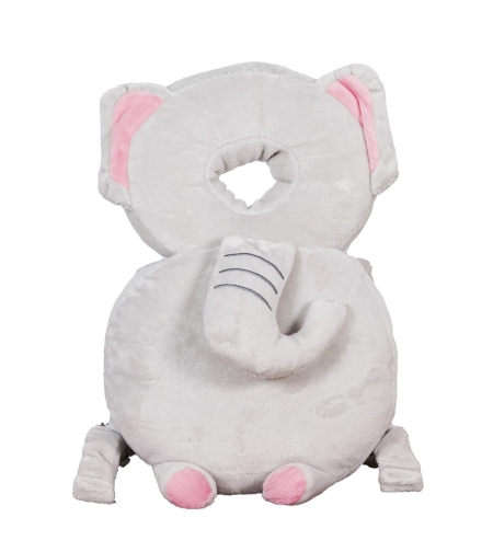 Perna tip Rucsac pentru Protectia Capului, Flippy, Tetiera tip Elefant de Plus, pentru Bebelusi, 33x6x19 cm, 180 g, Gri