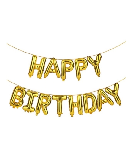 Set 13 Baloane Folie, Flippy, Tip Ghirlanda, Model Happy Birthday, 40 cm, Auriu