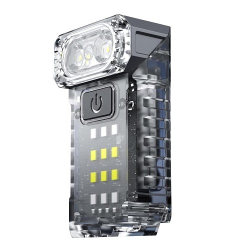 Lanterna UV LED Portabila, Flippy, Incarcare USB Tip C, Raza 50 m, 5W, 3 Culori de Lumina, 1200 mAh, 8 x 2 x 4.2 cm, Transparent Fluorescent