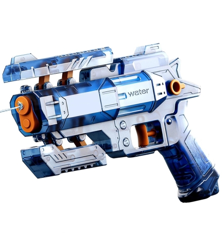 Pistol Manual cu Apa, Flippy, Jucarie Pistol cu Apa Sigur Pentru Copii, Design Nou S-Shooter Atractiv, 23 x 14.5 cm, Albastru Transparent
