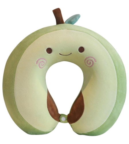 Perna de Calatorie in Forma de U, Flippy, Pentru Gat si Cap, Umplutura din Spuma cu Memorie, 30x30 cm, Model Avocado, Accesoriu de Voiaj, Birou, Masina, Sistem Prindere Capse, Verde