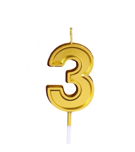 Lumanare pentru Tort Cifra 3, Flippy, 4.8 cm, Aniversare, Aurie