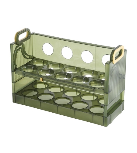 Suport Organizator pentru Oua, Flippy, pentru Frigider, Verde transparent, Capacitate 20 oua, Doua straturi, cu Data de Expirare, 25.5x10x17 cm