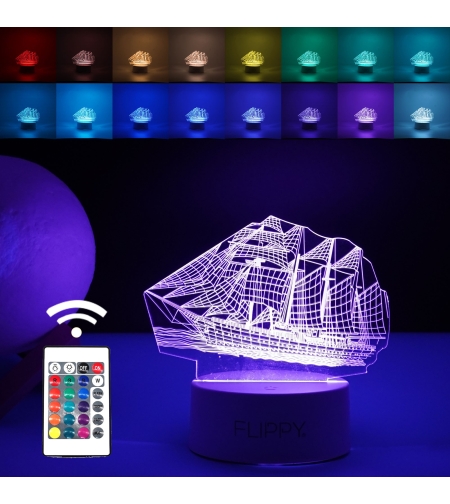 Lampa LED decorativa, Flippy, 3D, Vapor, cu telecomanda, doua moduri de alimentare USB si baterii, 20 cm inaltime, din material acril si lumina multicolora, alb