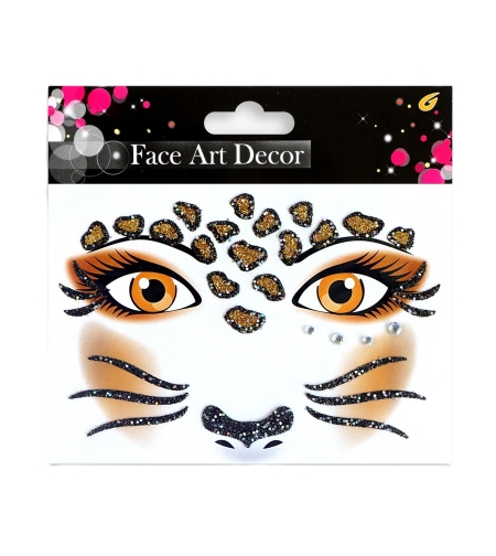 Sticker Temporar pentru Fata, Flippy, pentru Machiaj, Face Art, Halloween, Teatru, Model Leopard, Maro
