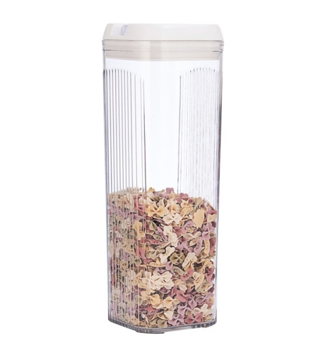 Cutie de Depozitare Alimente, Flippy, Cutie de Tip Container, 3.7L, 12.5x12.5x36.5 cm, Recipiente pentru Cereale in Bucatarie, Transparente cu Capac Alb