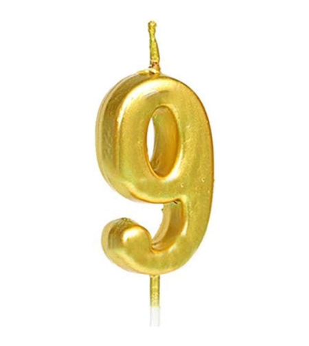 Lumanare de Tort, Flippy, Model Cifra 9, Party, 4.5 x 2.5 cm, din Parafina, Auriu