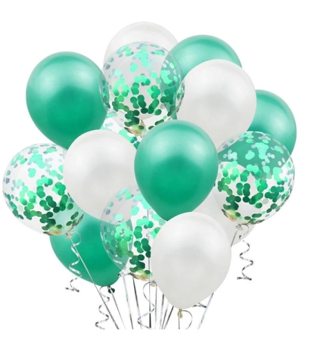 Set 15 baloane pentru petrecere, Flippy, alb/verde, 30 cm