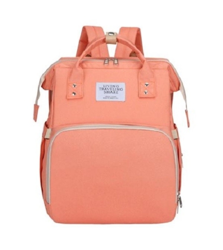 Rucsac Multifunctional pentru Mamici, Flippy, cu Patut Pliabil si Baza de Schimbat, Rezistent la Apa, Capacitate Mare, Usor, Compartimente Multiple, Buzunar Termic pentru Lapte, 42 x 32 x 22 cm, Roz Pudra