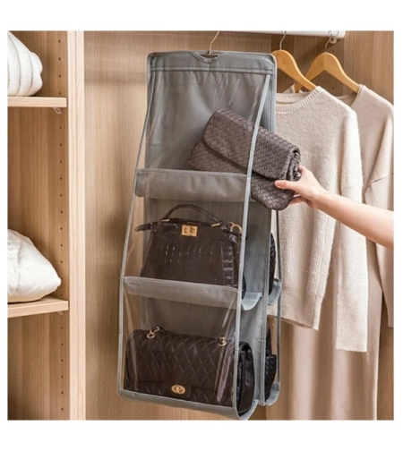 Organizator Genti 6 Compartimente Flippy, Suspendabil, 85 x 36 cm, gri