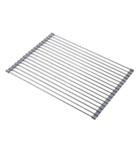 Covoras de Scurgere pentru Chiuveta Bucatarie, din Otel Inoxidabil, Suport Chiuveta, Pliabil, Antiderapant, Usor de Curatat si de Depozitat, 37x30cm, 15 Tuburi, Gri