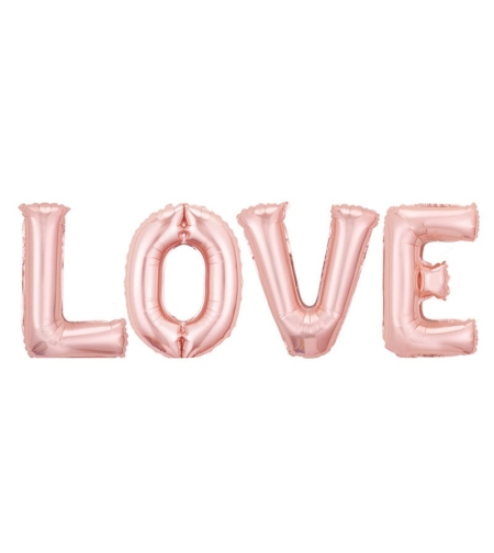Set 4 Baloane din Folie Metalizata, Flippy, Figurine Litere, Model Scris Love, Tema Iubire, 80 cm, Ambalaj Individual, Pai Inclus, Umflare cu Aer sau Heliu, Roz