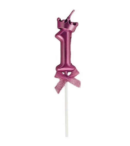 Lumanare Cifra 1, Flippy, Model Coroana cu Fundita, Pentru Tort, 6 x 2.5 cm Mov