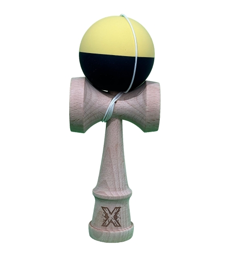 Kendama X Originala, Flippy, 18 cm, Profesionala, +9 Ani, din Lemn, Model 2 Culori, Galben/Negru