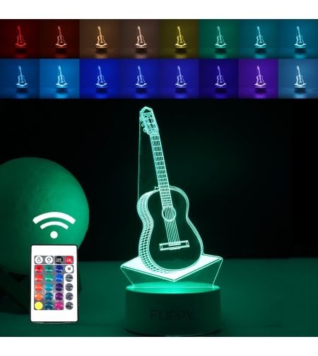 Lampa LED decorativa, Flippy, 3D, Chitara, din material acril si lumina multicolora, alb