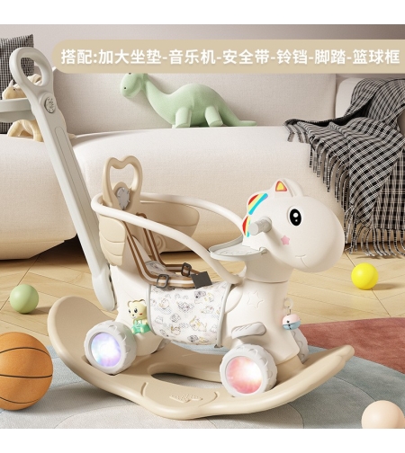 Balansoar pentru Copii, Flippy, 3in1, cu Spatar si Bara de Siguranta, Maner cu Cos de Basket, Tava de Masa, Roti Luminoase, 80 x 43 x 83 cm, din Plastic, + 3 Ani, Bej