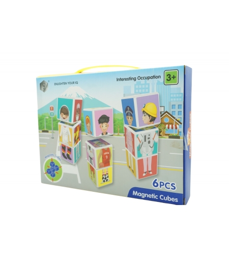 Set inteligent de cuburi magnetice pentru copii, 6 piese, cutie depozitare, puzzle joburi, +3 ani, multicolor