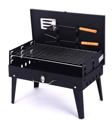 Gratar Portabil, Flippy, Pliabil, Tip Servieta, cu Accesorii pentru Gatit Incluse, Confectionat din Metal, 46x43x26 cm, Negru