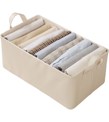 Cutie de Depozitare Tip Cos, Flippy, Material Piele Ecologica, Pliabila, 47x28x20 cm, 26 l, Cadru Metalic, cu Manere, Bej