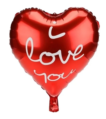 Balon din Folie Metalizata, Flippy, Figurina Inima, Model I Love You Scris de Mana, Tema Ziua Indragostitilor, 45 cm, Ambalaj Individual, Pai Inclus, Umflare cu Aer sau Heliu, Rosu