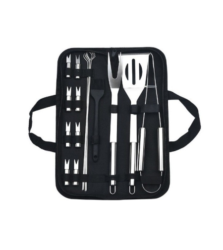 Set 16 Ustensile pentru Gratar, Flippy, din Otel Inoxidabil, Geanta Oxford, Argintiu