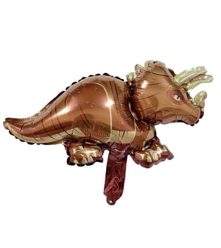 Balon din Folie Metalizata, Flippy, Mini Figurine Dinozauri, Model Triceratops, Tematica Aniversare, 47x32 cm, Ambalaj Individual, Pai Inclus, Umflare cu Aer sau Heliu, Multicolor