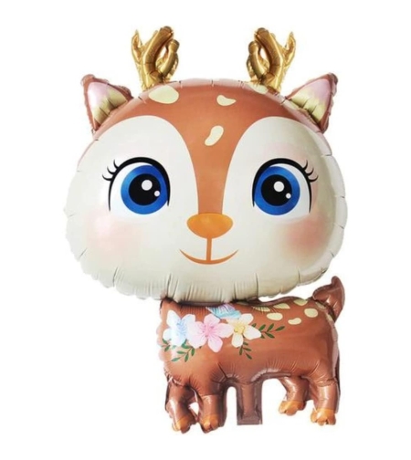 Balon din Folie Metalizata, Flippy, Mini Figurine, Model Cerb, Tematica Aniversare, 49x74.5 cm, Ambalaj Individual, Pai Inclus, Umflare cu Aer sau Heliu, Maro