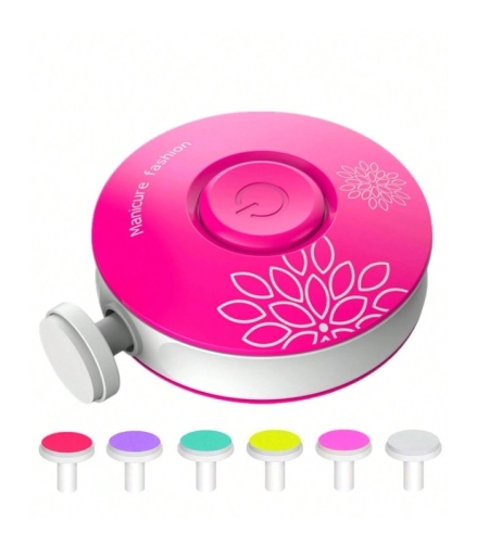 Set Pila Electrica pentru Copii si Bebelusi, Flippy, ABS, Incarcare USB, Model cu Flori, 6 Accesorii, cu Lumina LED, Fucsia