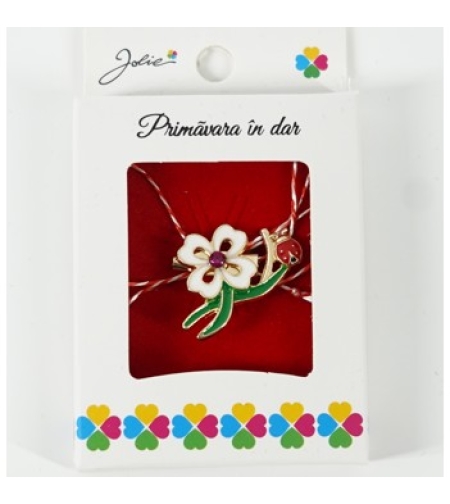 Martisor Brosa Mica in Cutie, Dimensiune Brosa 2.5-3 cm, Material Metal, Model Trifoi alb