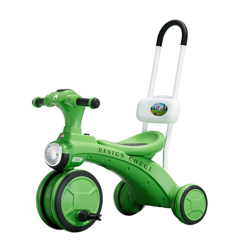 Tricicleta pentru copii Flippy, pedalare, impingere, lumini si sunete, pedale antiderapante, material dur, cos depozitare, varsta peste 18 luni, 80x40x52 cm, verde