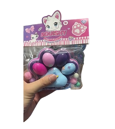 Jucarie Antistres Squishy, Flippy, cu Revenire Lenta, Squeeze Pinch Family, Model Cat Paw, 12.5x10.5 cm, 220g, Ambalaj Transparent, Model 026, Multicolor