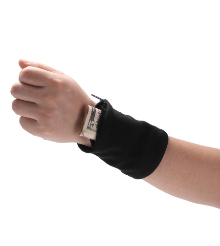 Banderola pentru Încheietura Mainii, Flippy, Suport Carduri si Chei, Multifunctional, cu Fermoar, Impermeabil, Confortabil, Negru