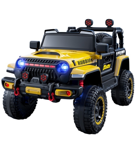 Masina Electrica pentru Copii, Flippy, Off-Road, Conectare Bluetooth, telecomanda, Tractiune Spate, Lumina Intermitenta, Baterie 12V 7Ah, 120 x 63 x 68cm, Galben