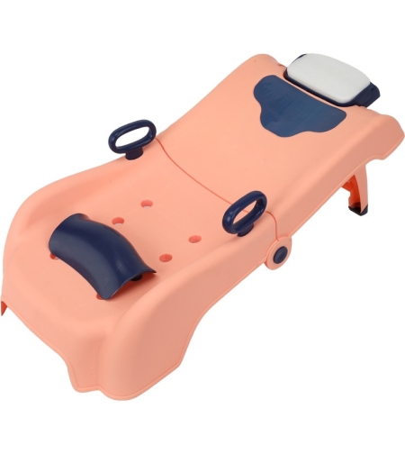 Suport Pliabil pentru Spalat Parul Flippy, Pentru Copii, 0 - 16 ani, cu Picioare Antialunecare, Material Polipropilena, Suport Cap Reglabil, cu Manere, 82 x 40 x 28 cm, Roz pal