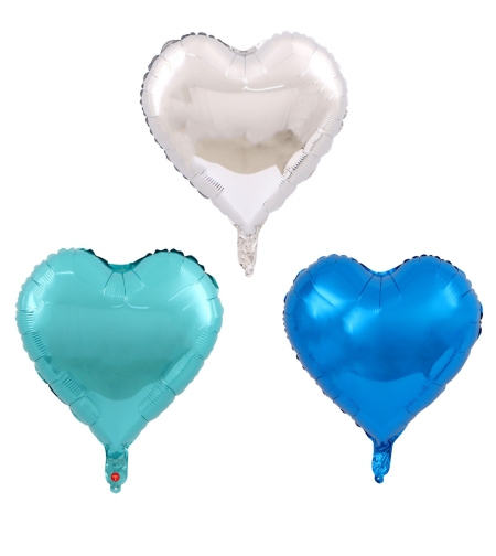 Set 3 Baloane din Folie Metalizata, Flippy, Figurina Inima, Tema Ziua Indragostitilor, 45 cm, Ambalaj Individual, Pai Inclus, Umflare cu Aer sau Heliu, Albastru/Argintiu